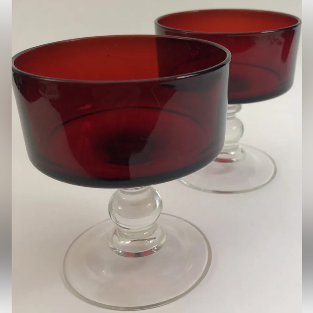 (SET of 5) Vintage Luminarc Arcoroc Ruby Red Sorbet Cups/Glass Made in France
